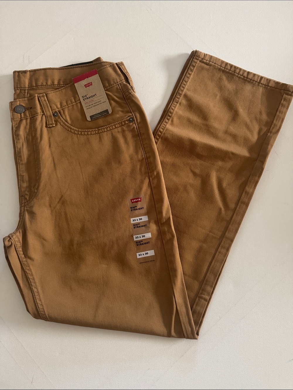 Levis Twill Jeans Mens 33 30 Straight Fit 514 Tan
